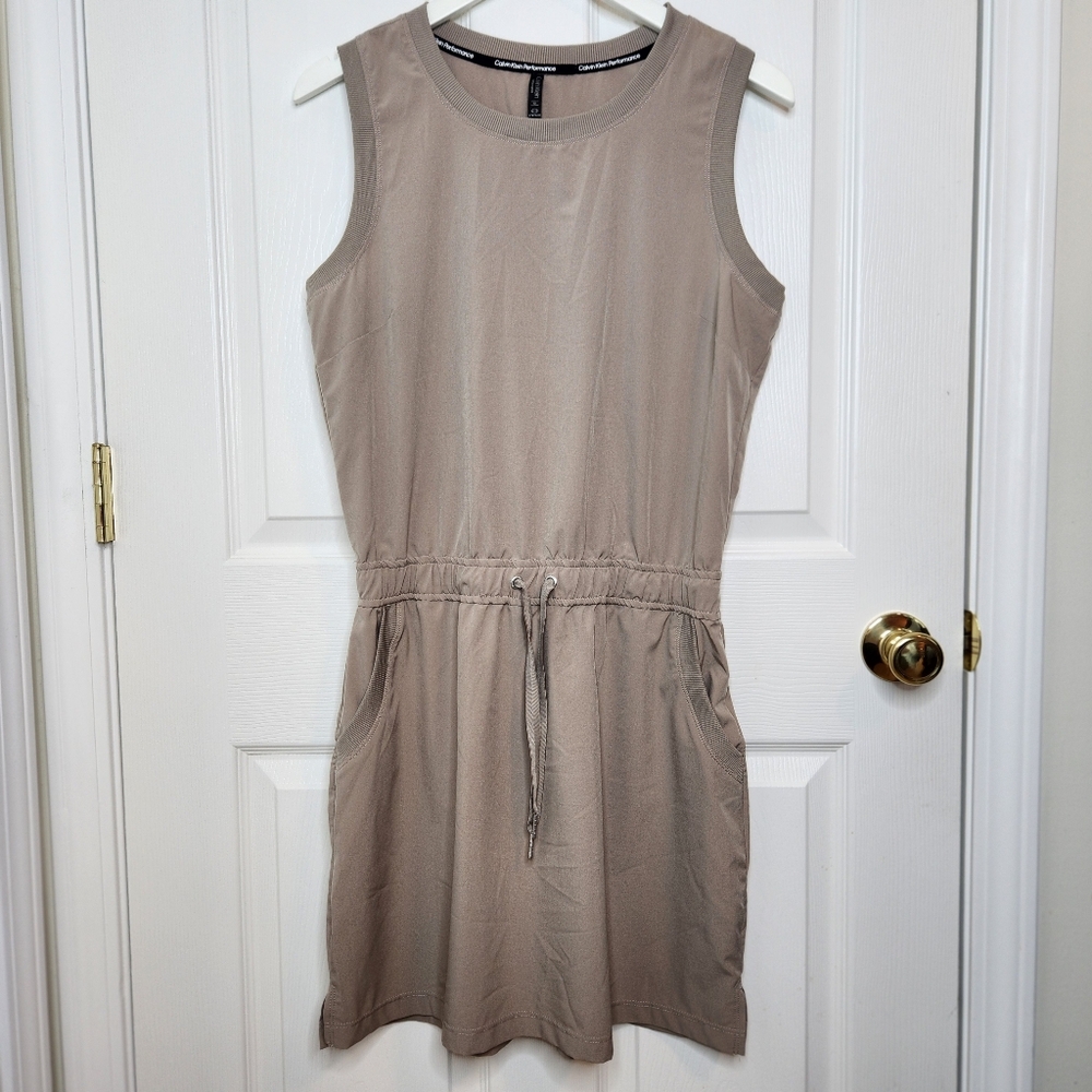 Calvin Klein Performance Tank Dress Stretch Size Medium Taupe Beige